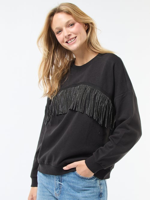 Sweat 'JDY' en molleton chaud avec franges à strass - Kiabi