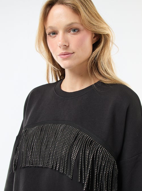 Sweat 'JDY' en molleton chaud avec franges à strass - Kiabi