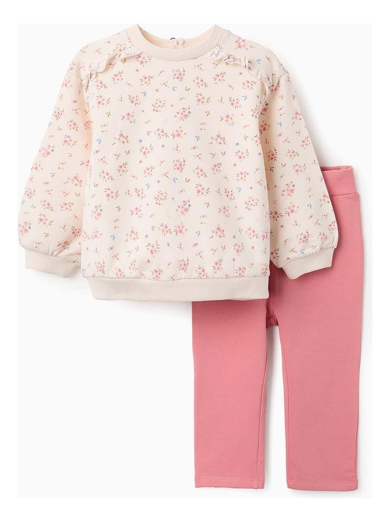 Sweat + Jogpant Gratté Floral Rose clair - Kiabi