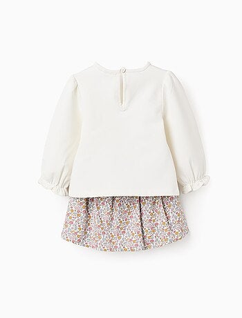 Sweat + Jupe-Culotte Florale avec Nœud