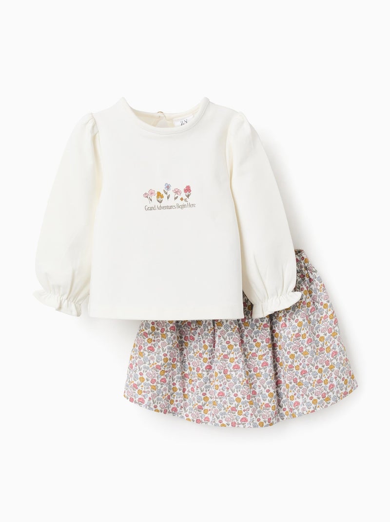 Sweat + Jupe-Culotte Florale avec Nœud Beige clair - Kiabi