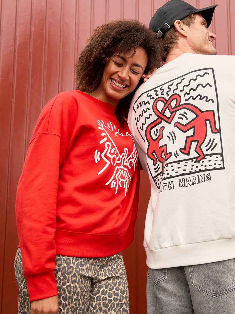 Sweat-shirt ras du cou Keith Haring avec logo brodé, couleur blanche, femme S - Canada