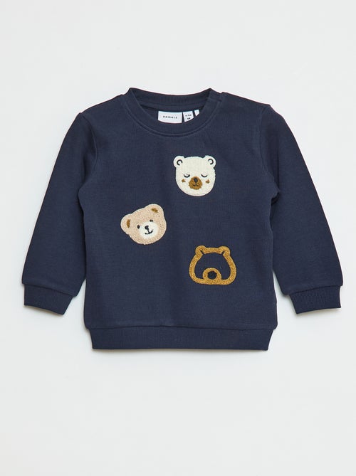 Sweat léger avec animation 'ours' en maille bouclette - Kiabi