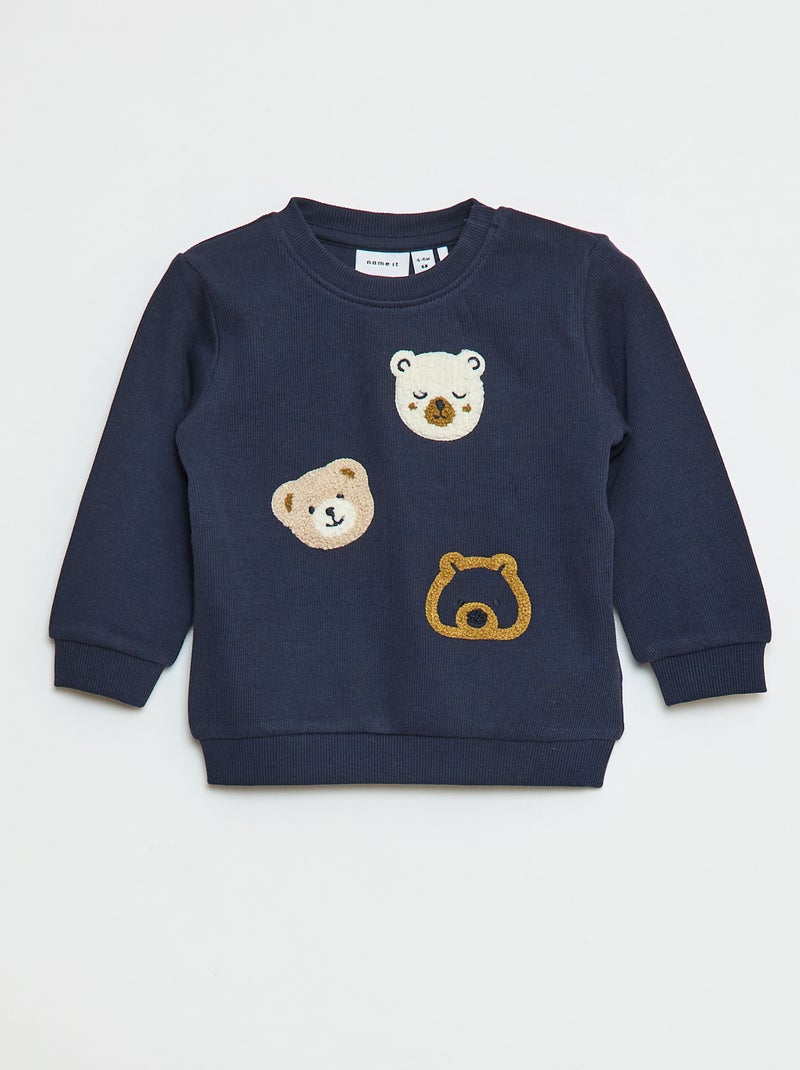 Sweat léger avec animation 'ours' en maille bouclette Bleu - Kiabi