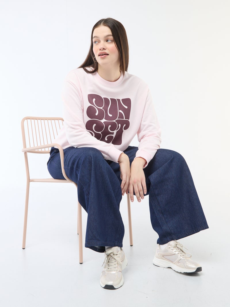 Sweat léger en French Terry avec inscription Rose - Kiabi