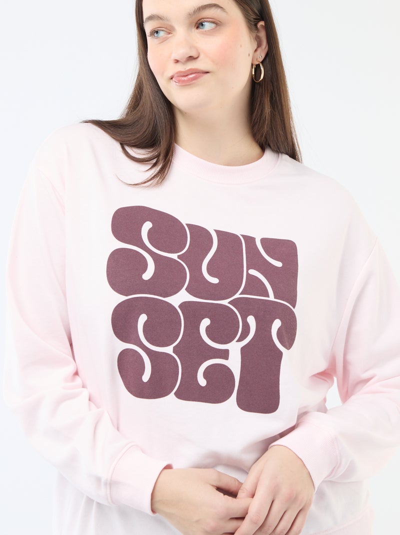 Sweat léger en French Terry avec inscription Rose - Kiabi