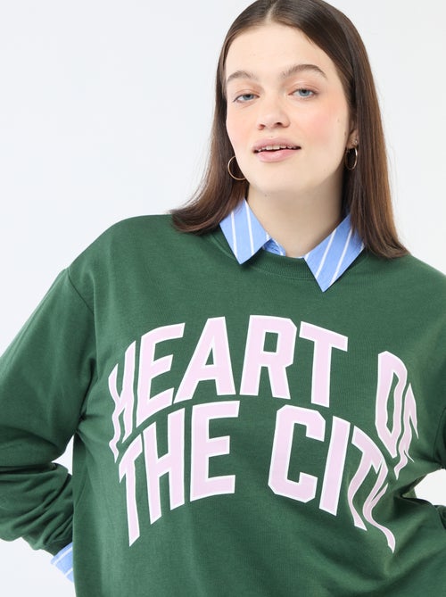Sweat Femme Capsule Vert Col Rond - Taille 20 (44 Poitrine) - Mélange Coton
