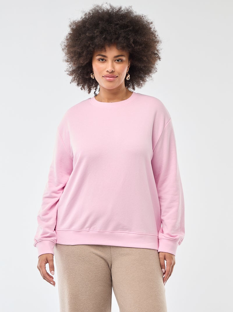 Sweat léger uni à col rond Rose - Kiabi