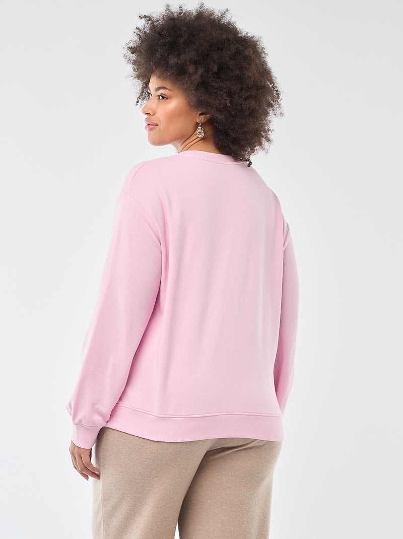 Sweat léger uni à col rond Rose - Kiabi