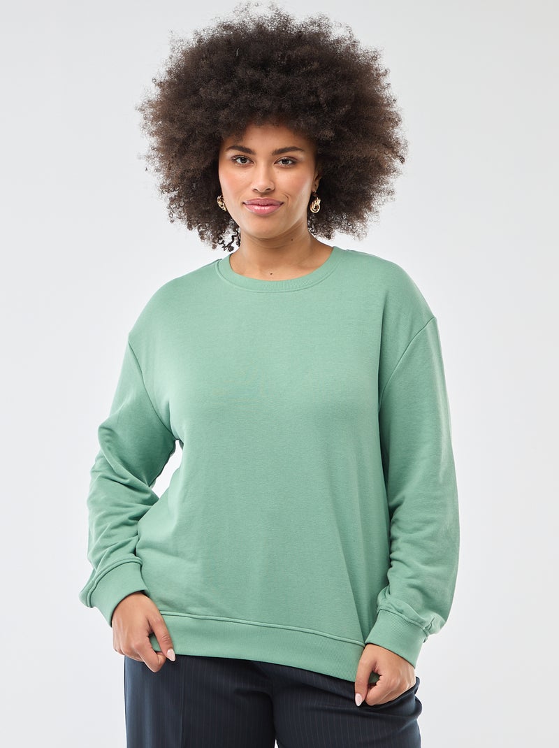 Sweat léger uni à col rond Vert - Kiabi