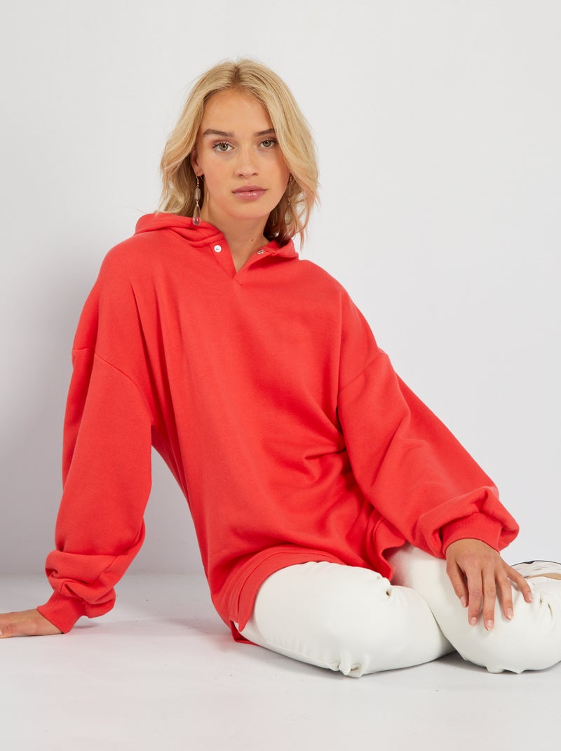 Sweat long avec capuche Rouge - Kiabi