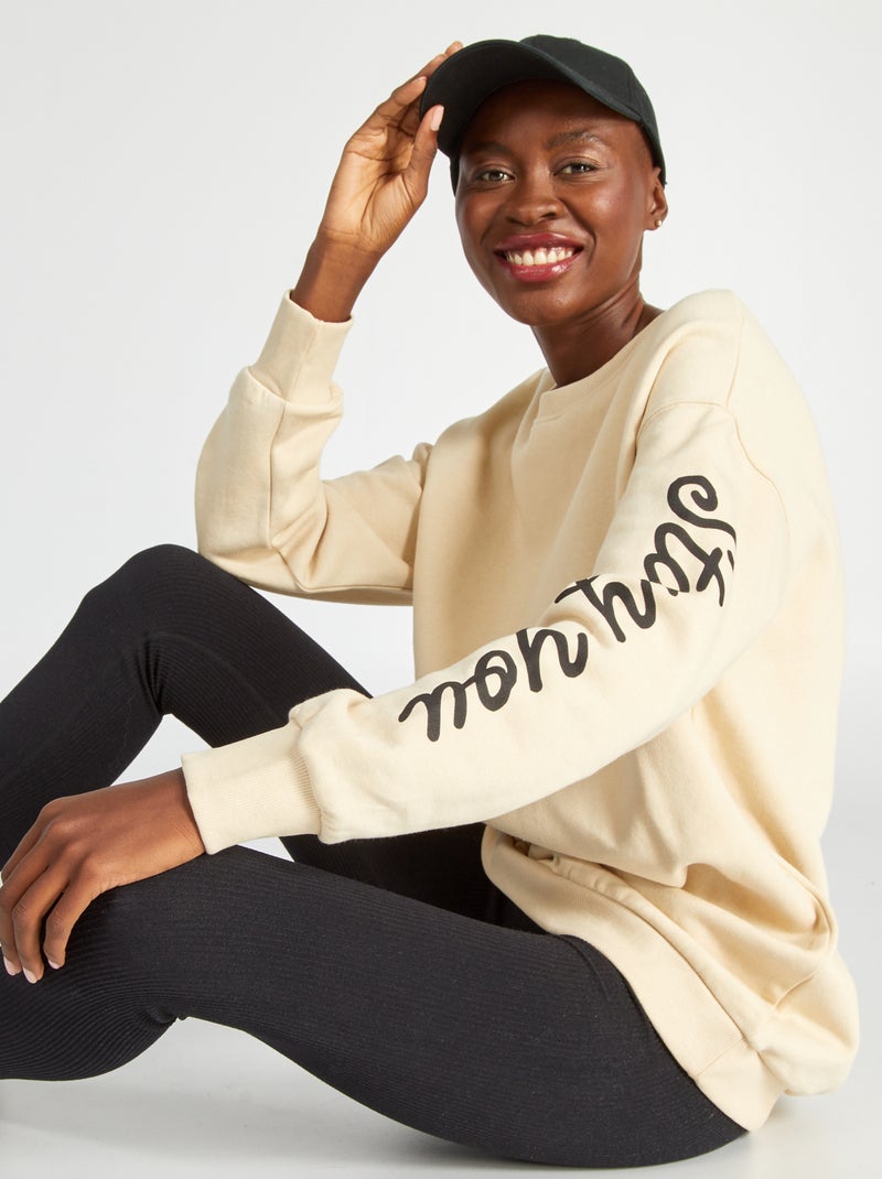Sweat long en molleton Beige - Kiabi