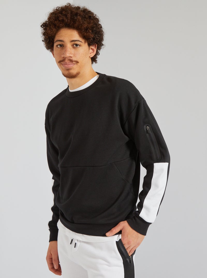 Sweat manches color-block noir - Kiabi