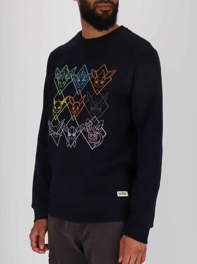 Sweat manches longues Pokémon broderies Evoli évolutions prismatiques - Polycoton Bleu marine - Kiabi