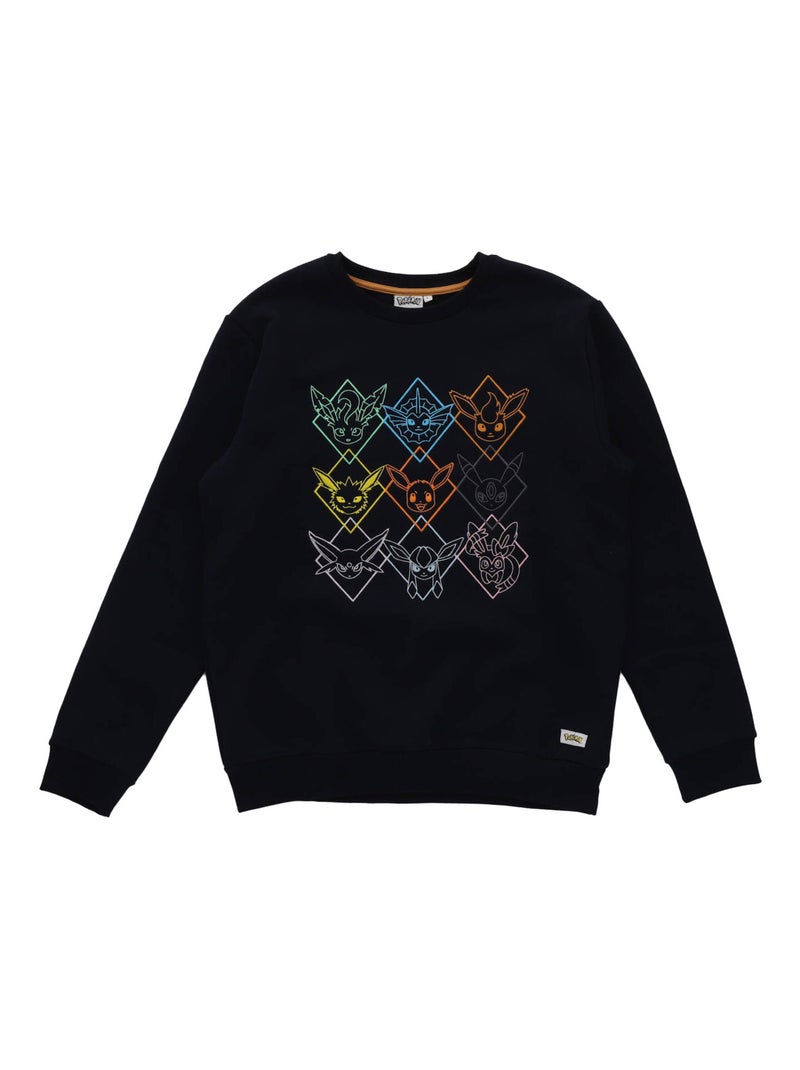 Sweat manches longues Pokémon broderies Evoli évolutions prismatiques - Polycoton Bleu marine - Kiabi