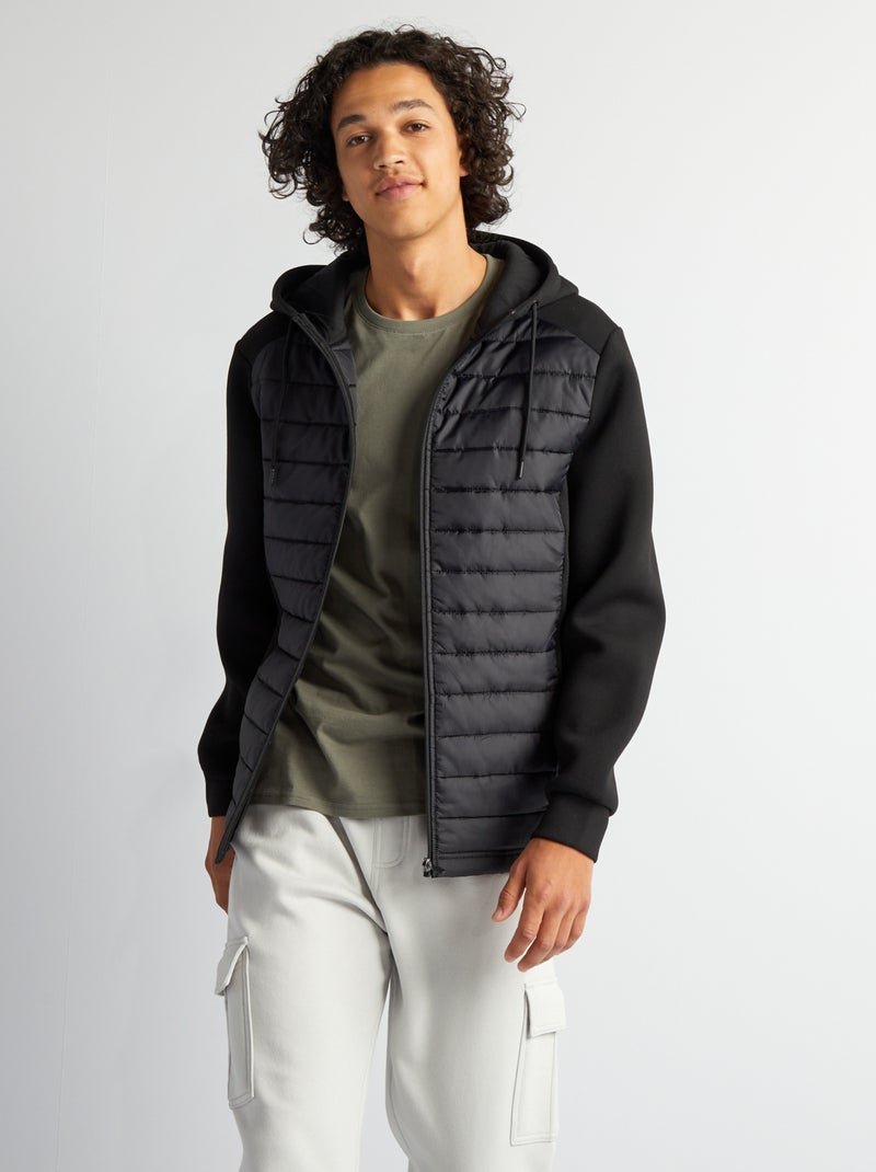 Sweat matelassé à capuche noir - Kiabi