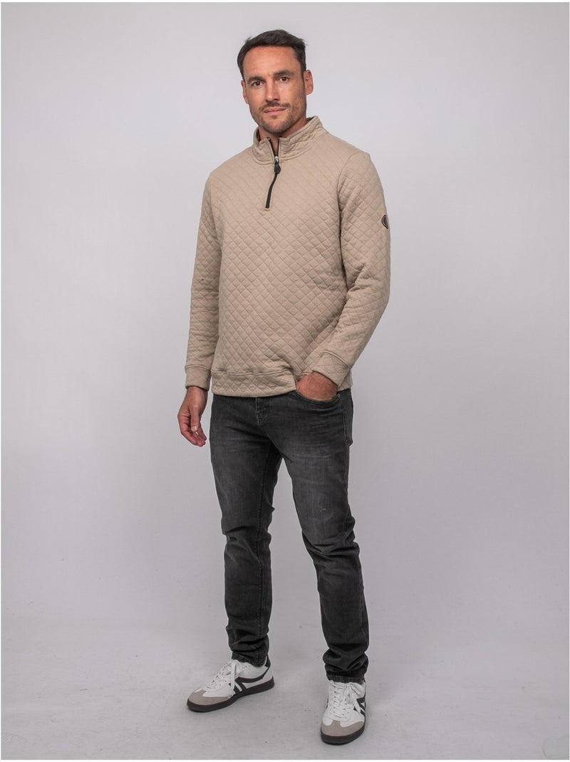 Sweat matelassé col montant zippé woribou Beige - Kiabi