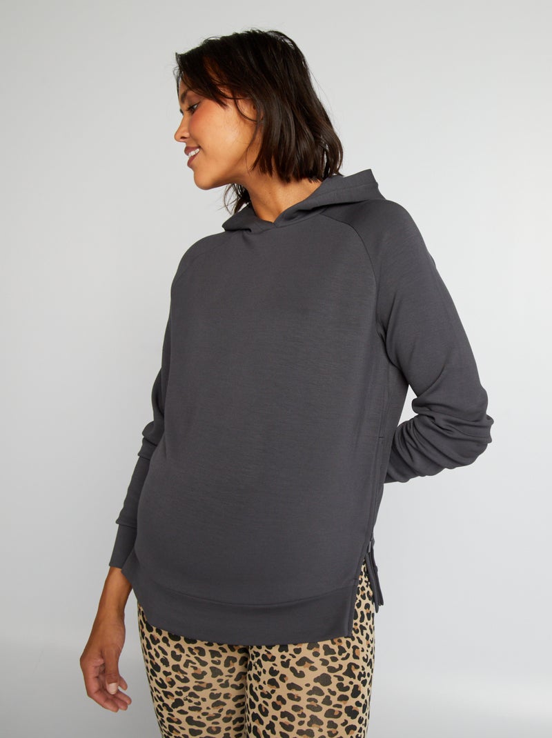 Sweat maternité et allaitement à capuche gris foncé - Kiabi