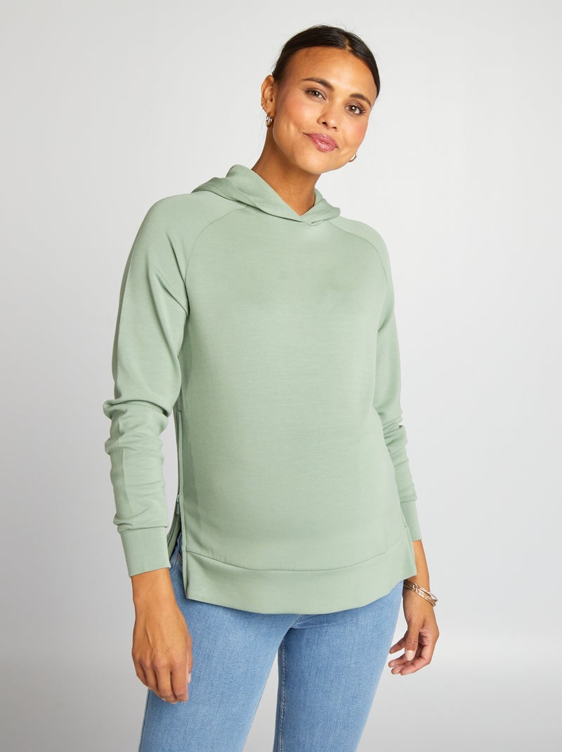 Sweat maternité et allaitement à capuche Vert - Kiabi