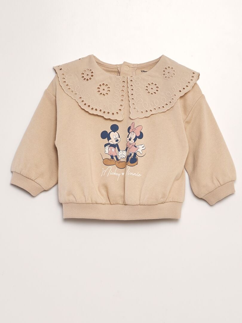 Sweat 'Mickey' 'Minnie' en molleton avec col brodé Beige - Kiabi