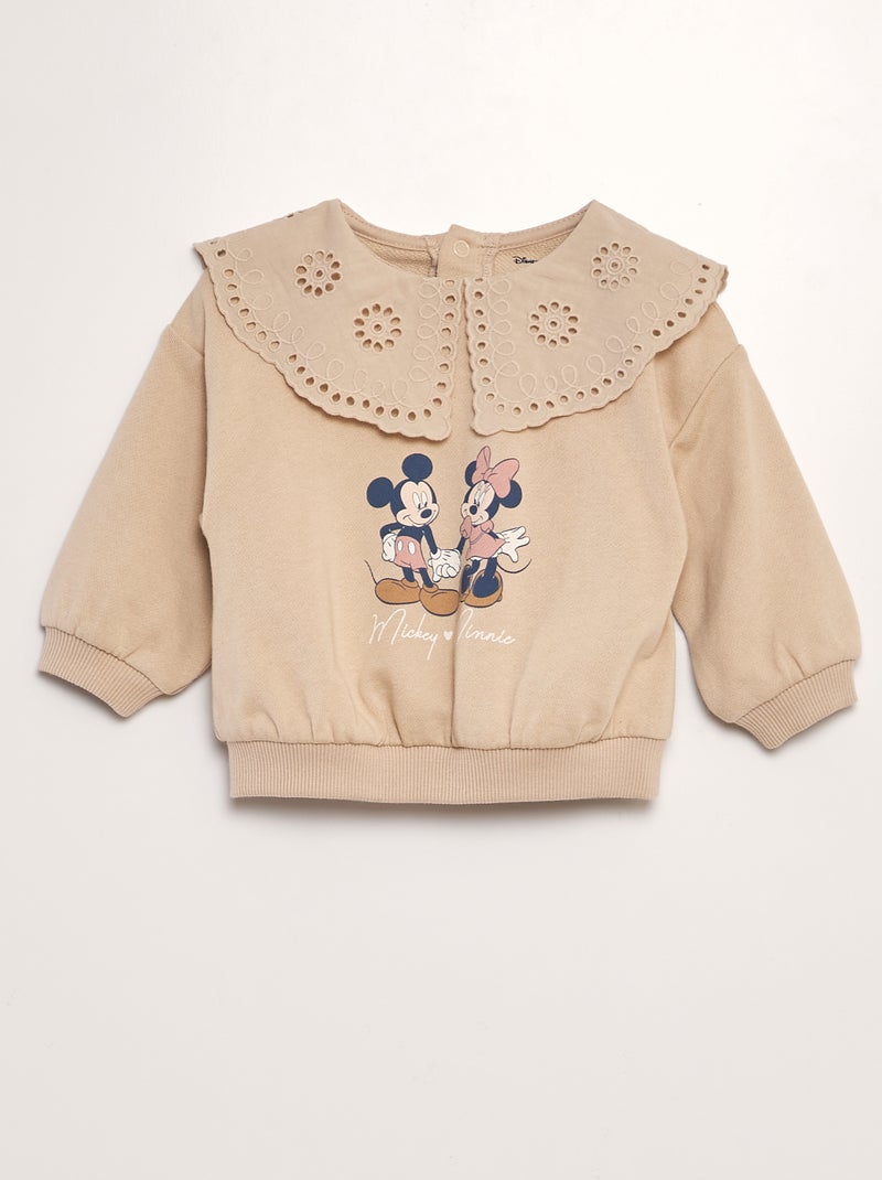 Sweat 'Mickey' 'Minnie' en molleton avec col brodé Beige - Kiabi