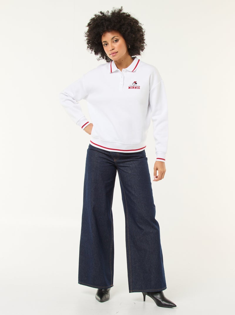 Sweat 'Minnie' 'Disney' avec col polo boutonné Blanc - Kiabi
