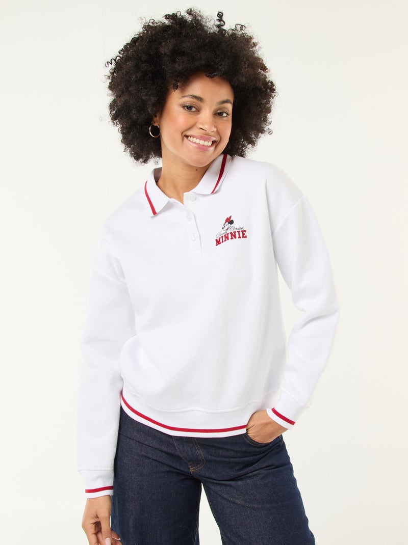 Sweat 'Minnie' 'Disney' avec col polo boutonné Blanc - Kiabi
