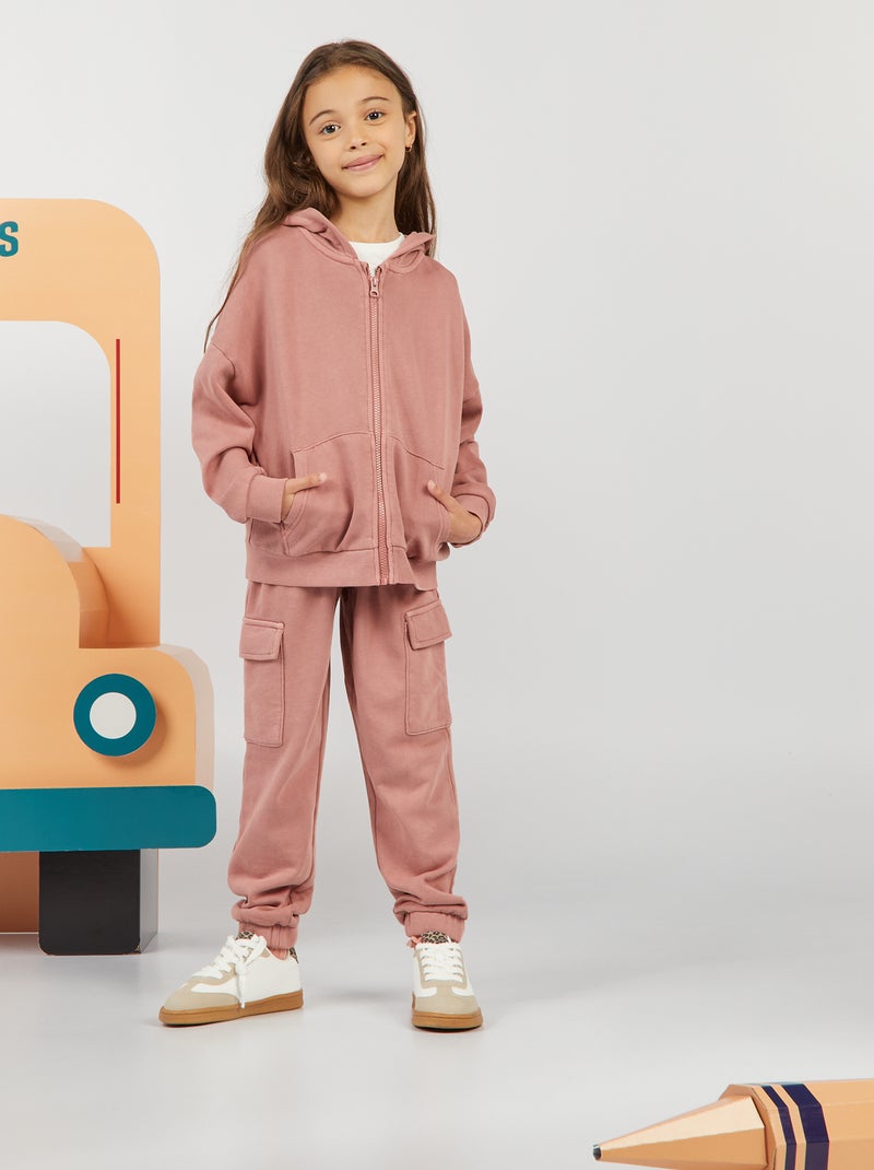 Sweat mixte à capuche ouverture zippée vieux rose - Kiabi