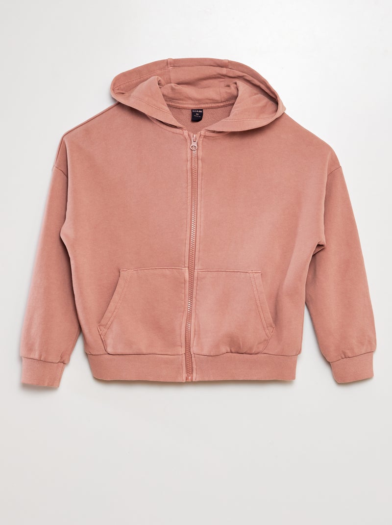 Sweat mixte à capuche ouverture zippée vieux rose - Kiabi