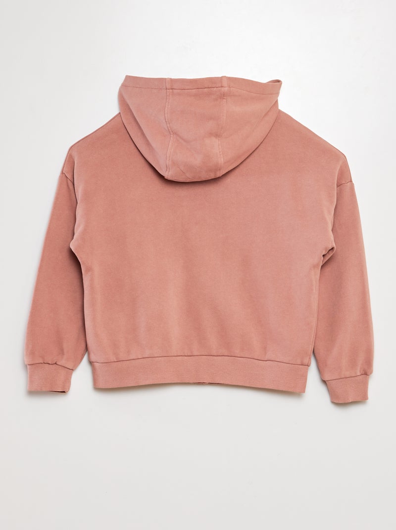 Sweat mixte à capuche ouverture zippée vieux rose - Kiabi