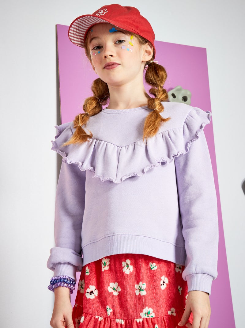 Sweat molleton avec volants lilas - Kiabi