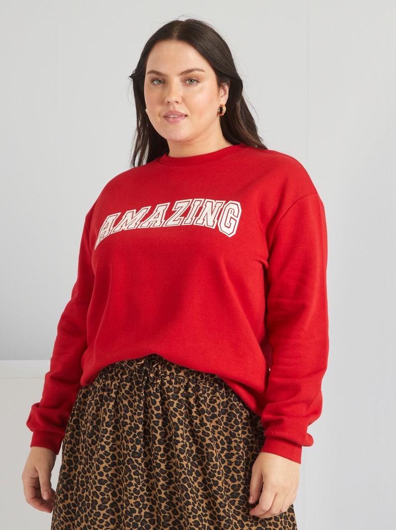 Sweat molleton effet loose à message Rouge - Kiabi