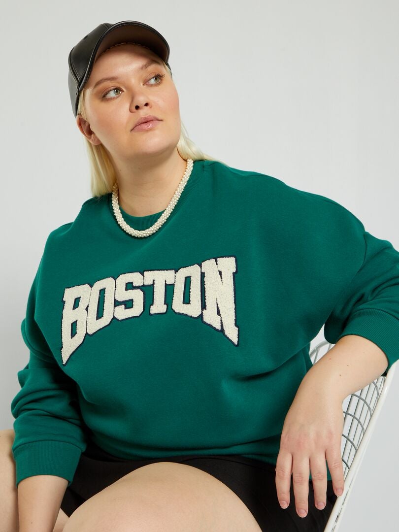 Sweat molleton imprimé 'Boston' Vert - Kiabi