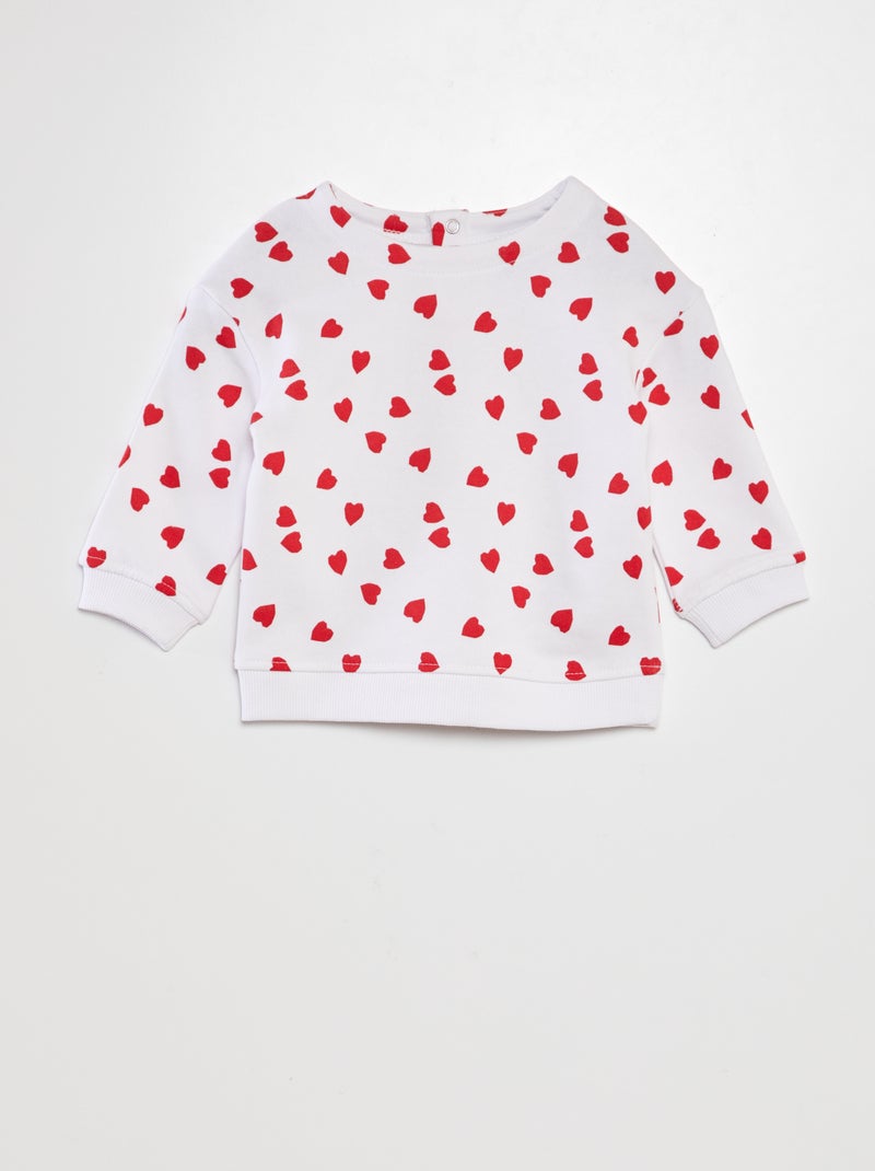 Sweat molleton imprimé coeurs Blanc/rouge - Kiabi