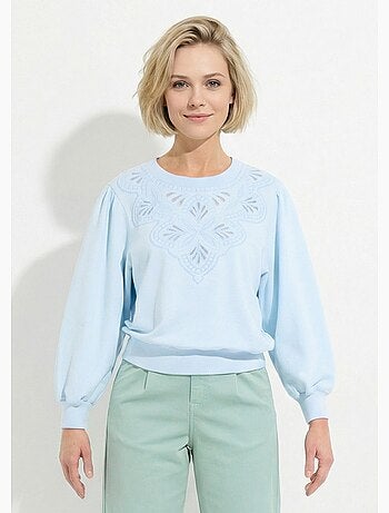 Sweat molleton pur coton brodé ajouré - Afibel