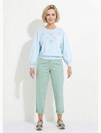 Sweat molleton pur coton brodé ajouré - Afibel