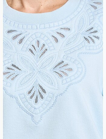 Sweat molleton pur coton brodé ajouré - Afibel