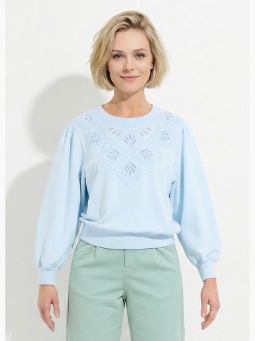Sweat molleton pur coton brodé ajouré - Afibel - Kiabi