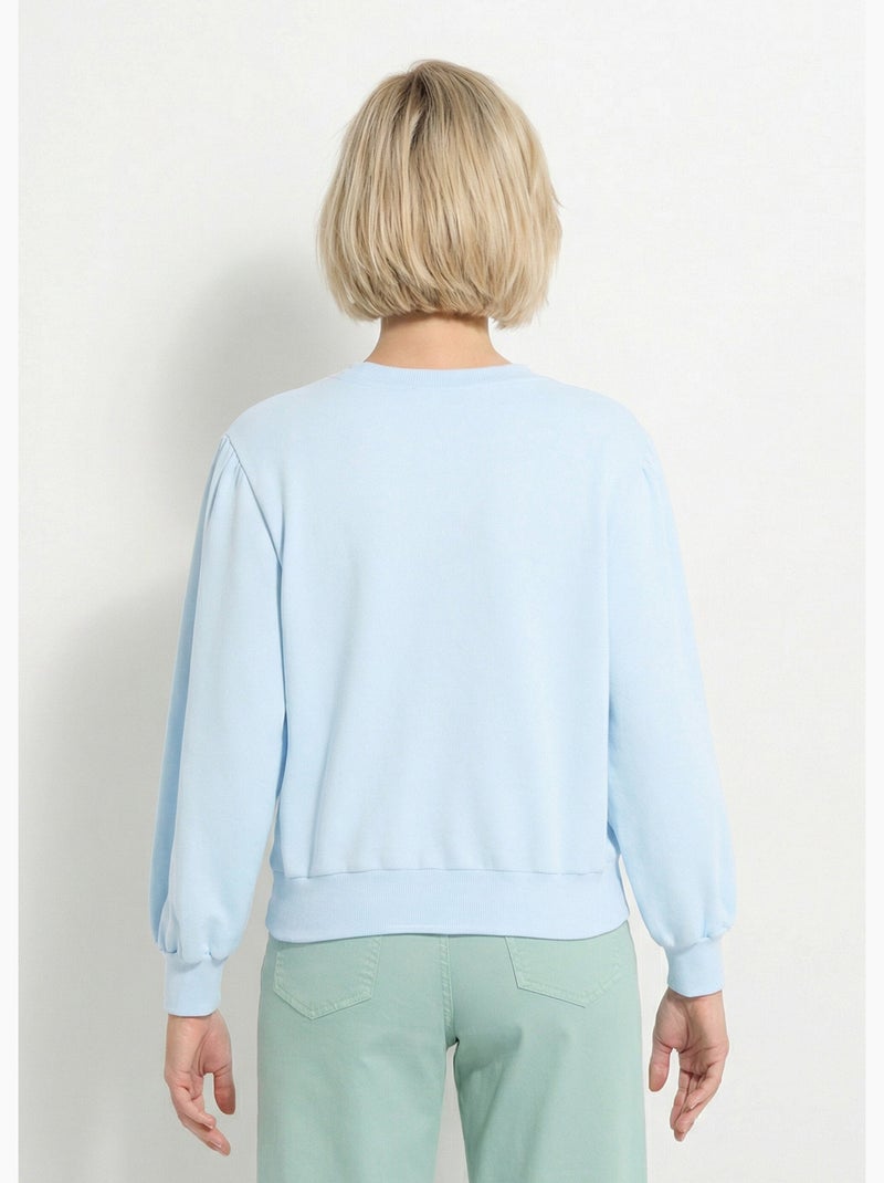 Sweat molleton pur coton brodé ajouré - Afibel Ciel - Kiabi