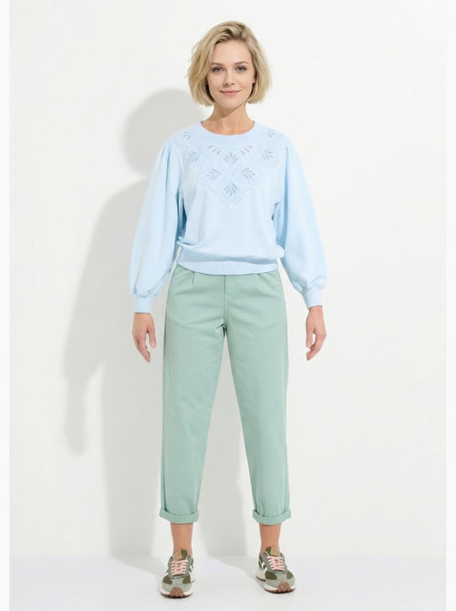 Sweat molleton pur coton brodé ajouré - Afibel - Kiabi