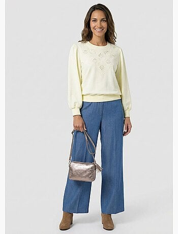 Sweat molleton pur coton brodé ajouré - Afibel
