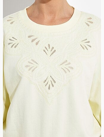 Sweat molleton pur coton brodé ajouré - Afibel