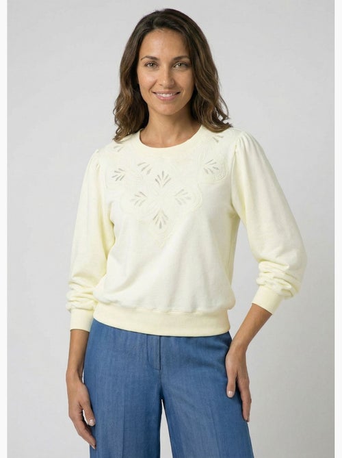 Sweat molleton pur coton brodé ajouré - Afibel - Kiabi