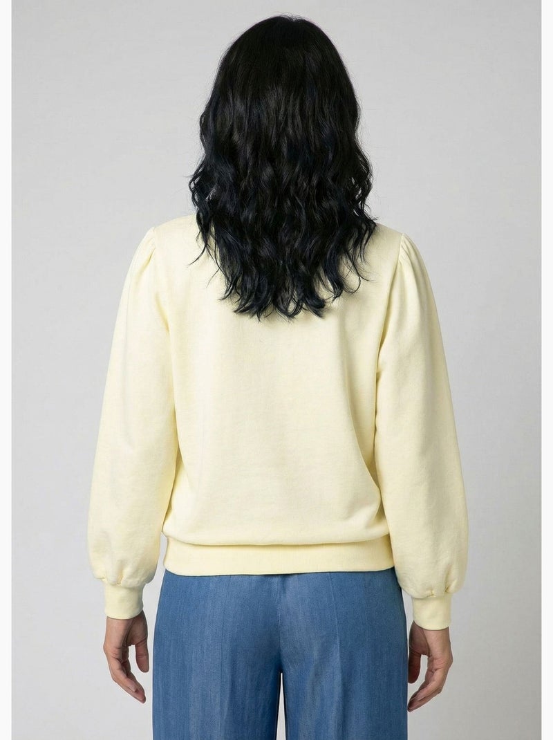 Sweat molleton pur coton brodé ajouré - Afibel Jaune - Kiabi