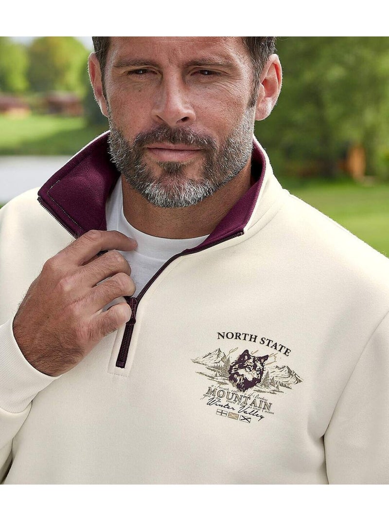 Sweat Molleton Zippé North State   - ATLAS FOR MEN Ecru - Kiabi