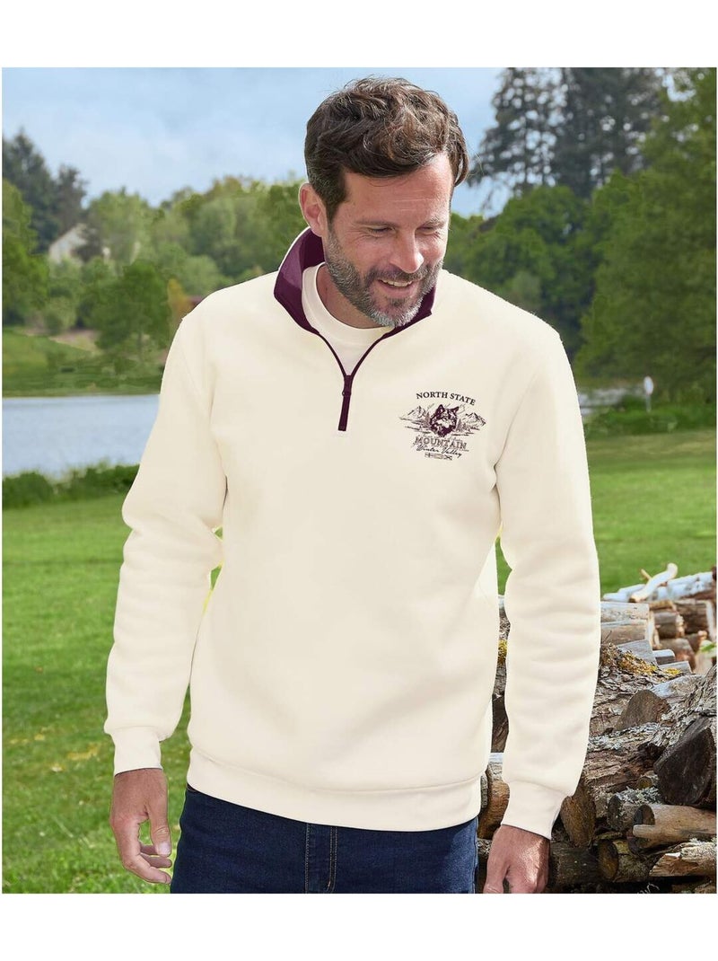 Sweat molleton zippé north state   - atlas for men Ecru - Kiabi
