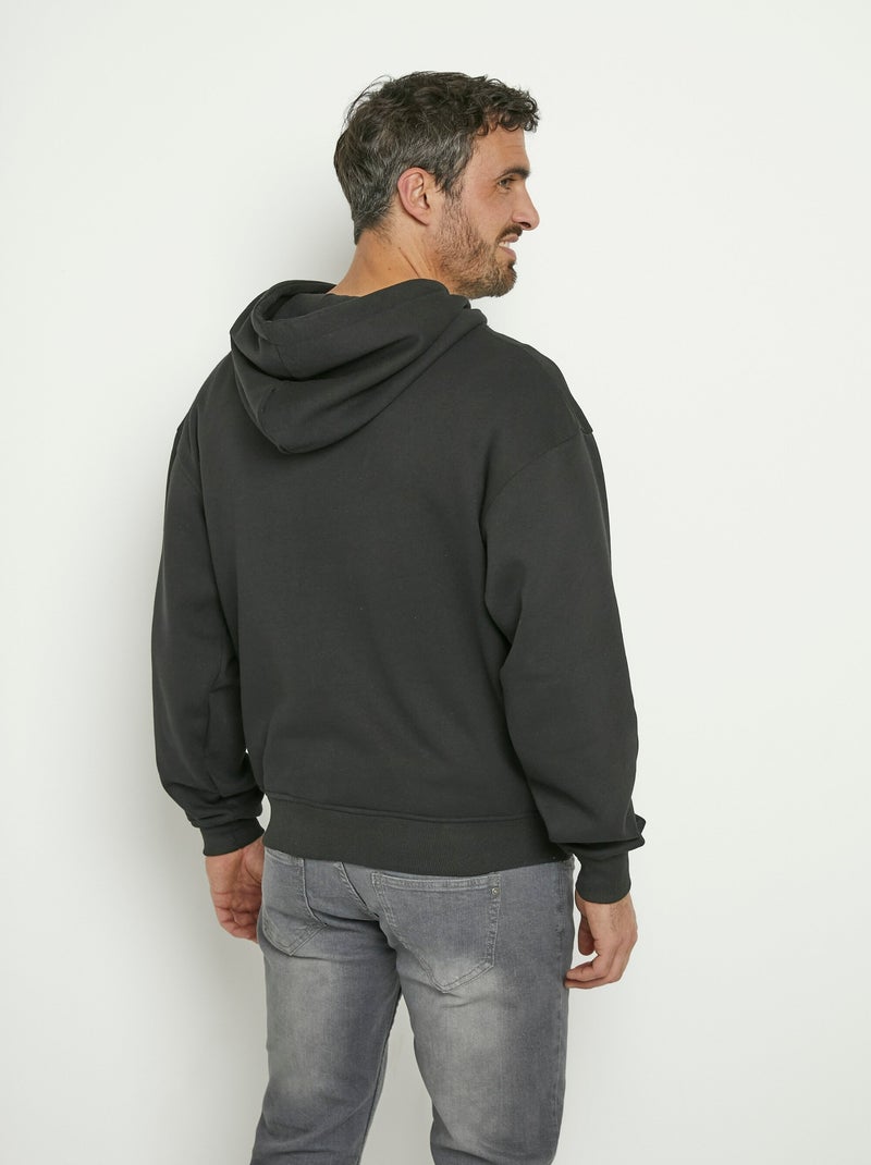 Sweat molletonné à capuche, poche ventrale Noir - Kiabi