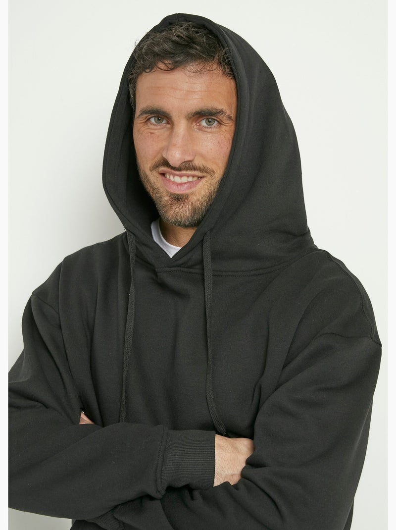 Sweat molletonné à capuche, poche ventrale Noir - Kiabi