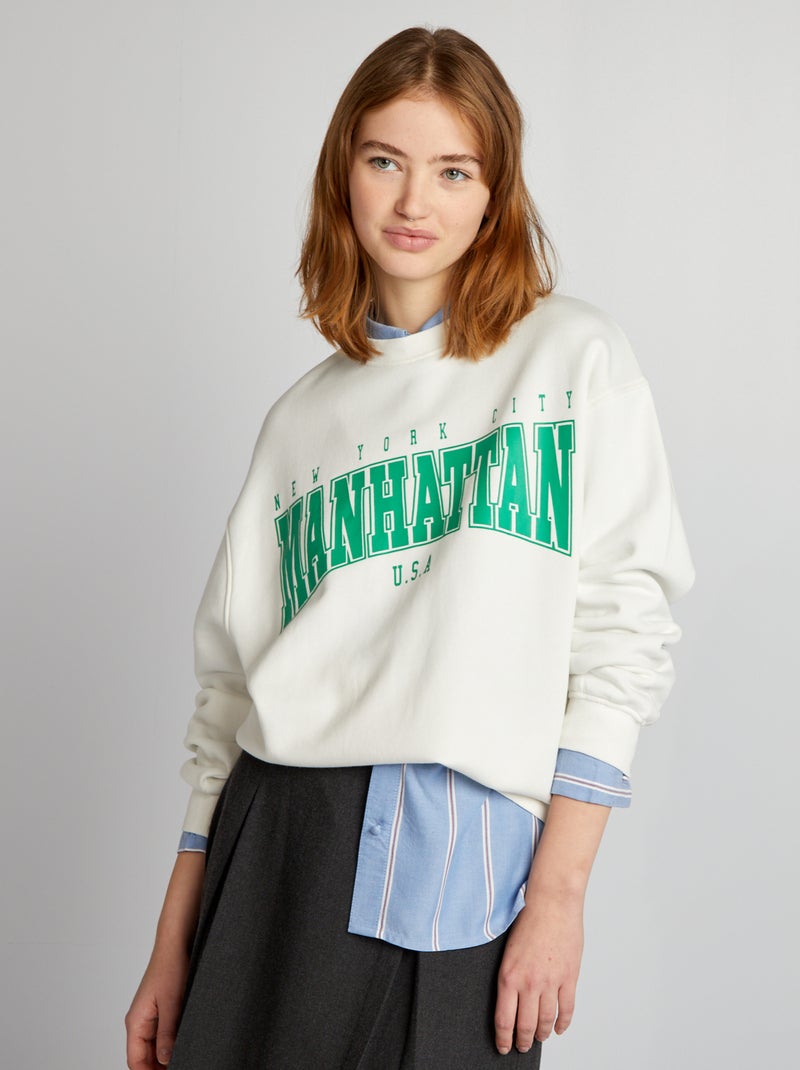 Sweat molletonné à imprimé Blanc - Kiabi