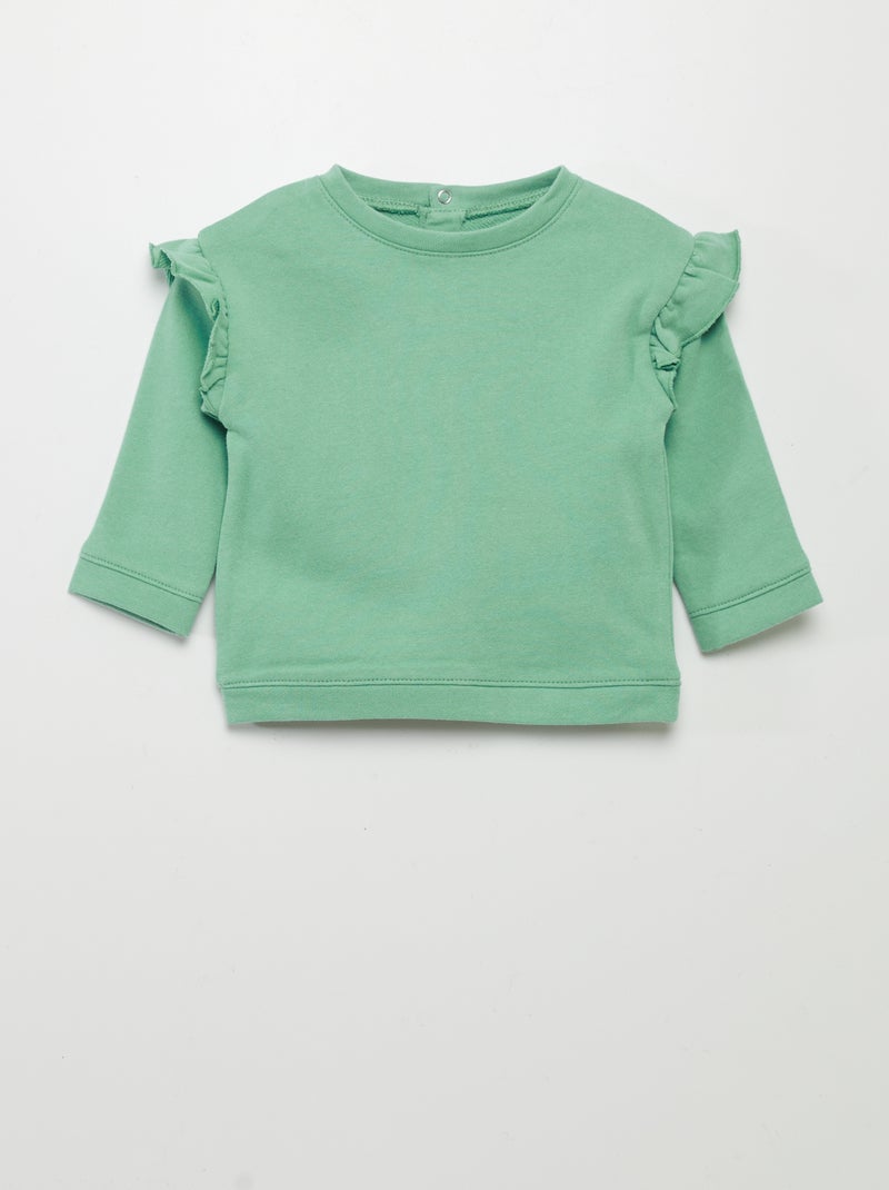 Sweat molletonné à volants Vert - Kiabi